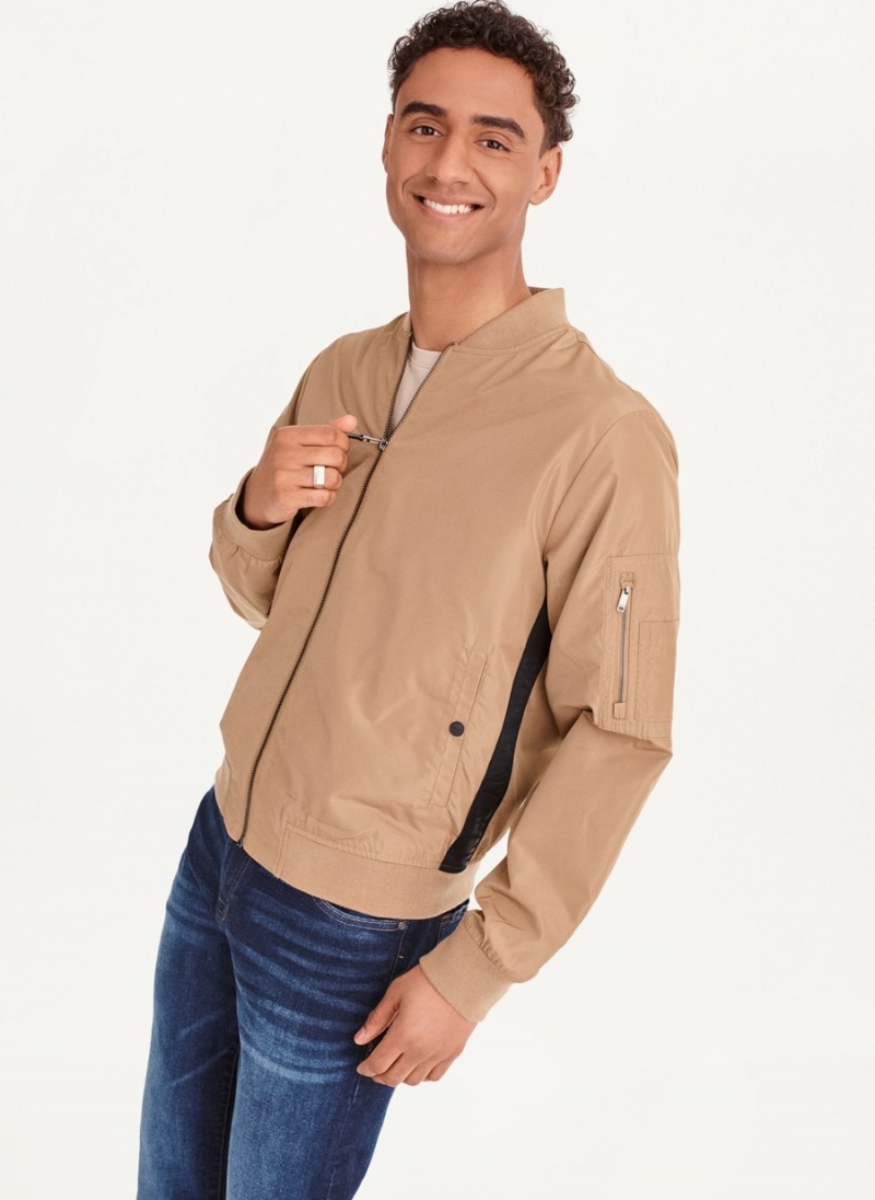 Men\'s Dkny Logo Tape Bomber Jackets Beige | E6880664