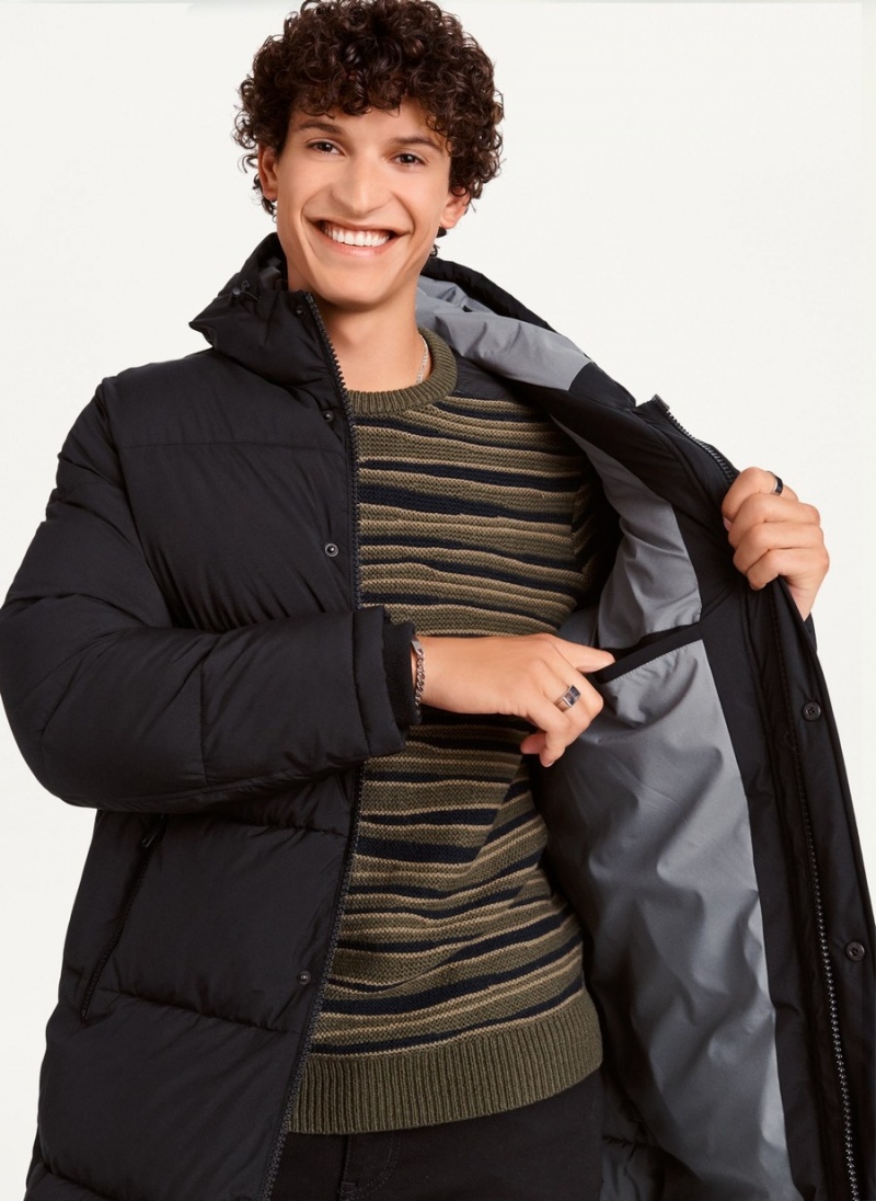 Men's Dkny Long Puffer Jacket Black | T3953775