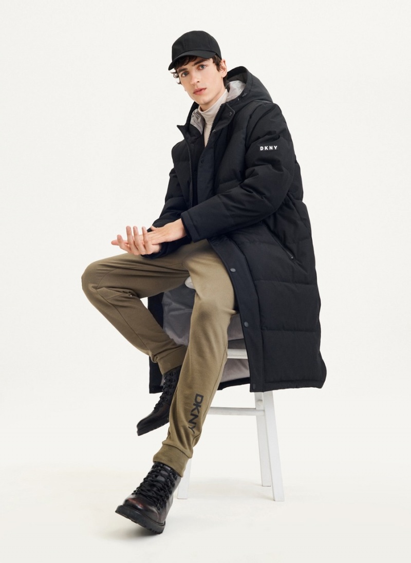 Men's Dkny Long Quilted Puffer Parka Black | R9625054