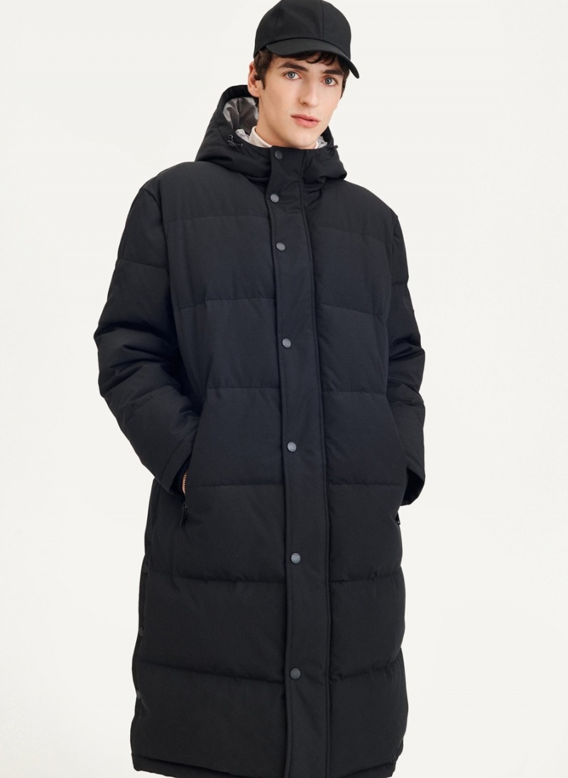Men's Dkny Long Quilted Puffer Parka Black | R9625054