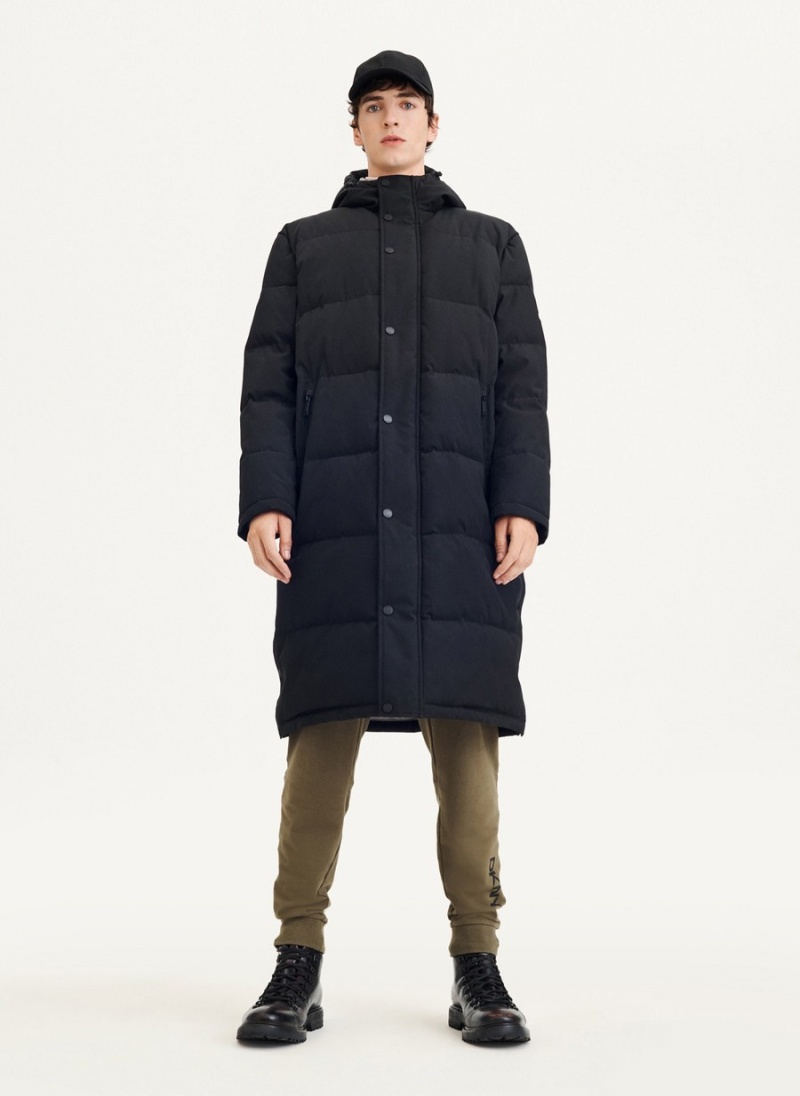 Men's Dkny Long Quilted Puffer Parka Black | R9625054