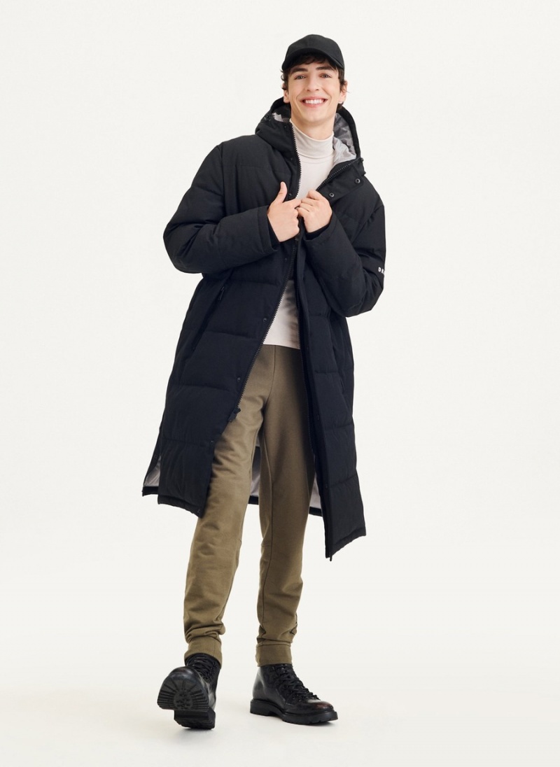 Men's Dkny Long Quilted Puffer Parka Black | R9625054