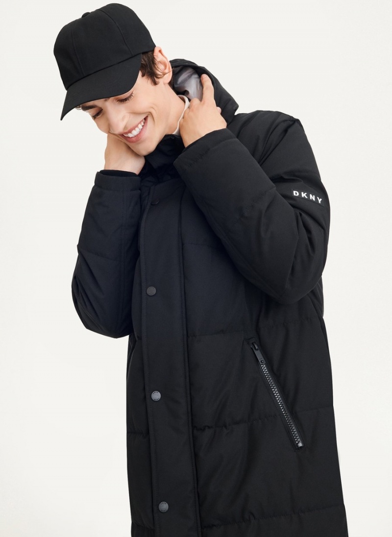 Men\'s Dkny Long Quilted Puffer Parka Black | R9625054