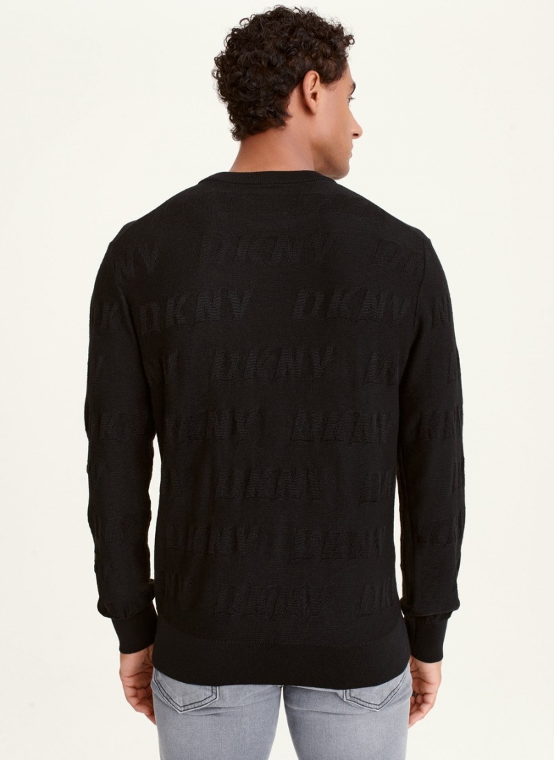 Men's Dkny Long Sleeve Allover Logo Crew Sweatshirts Black | C6041819