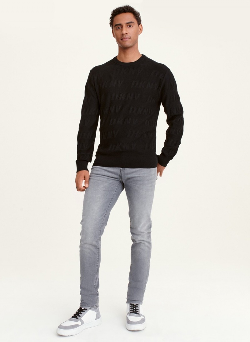 Men's Dkny Long Sleeve Allover Logo Crew Sweatshirts Black | C6041819