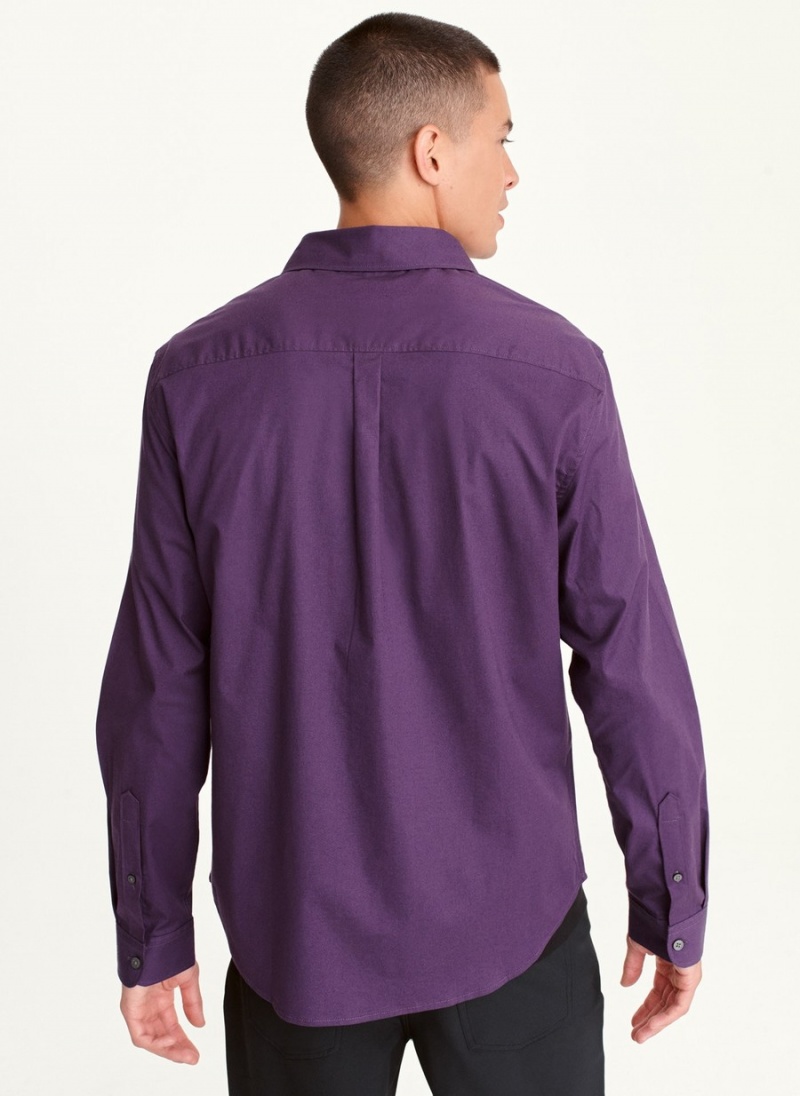 Men's Dkny Long Sleeve Button Down Shirts Purple | A1941035