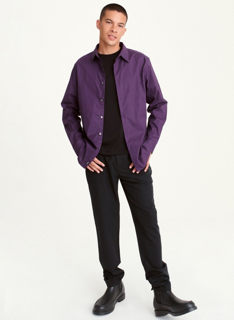 Men's Dkny Long Sleeve Button Down Shirts Purple | A1941035