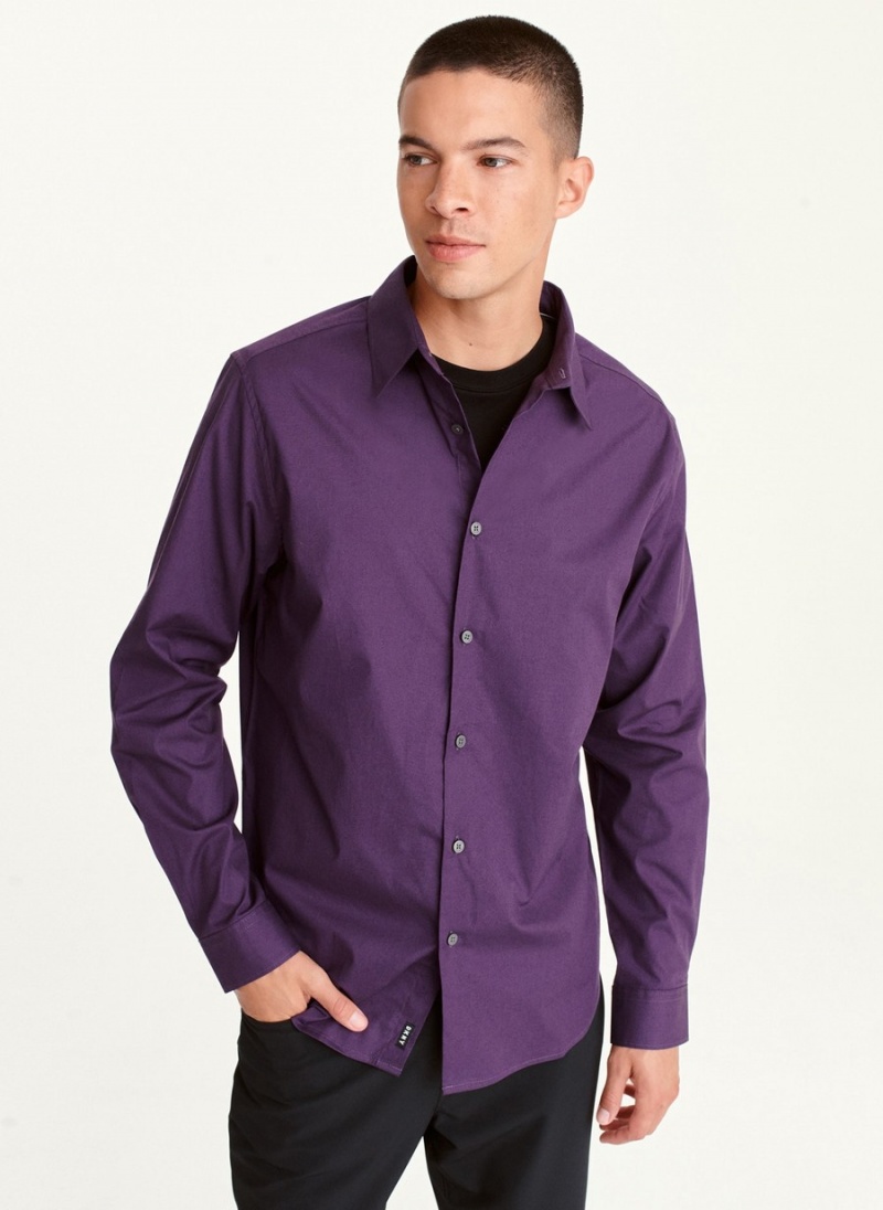 Men\'s Dkny Long Sleeve Button Down Shirts Purple | A1941035