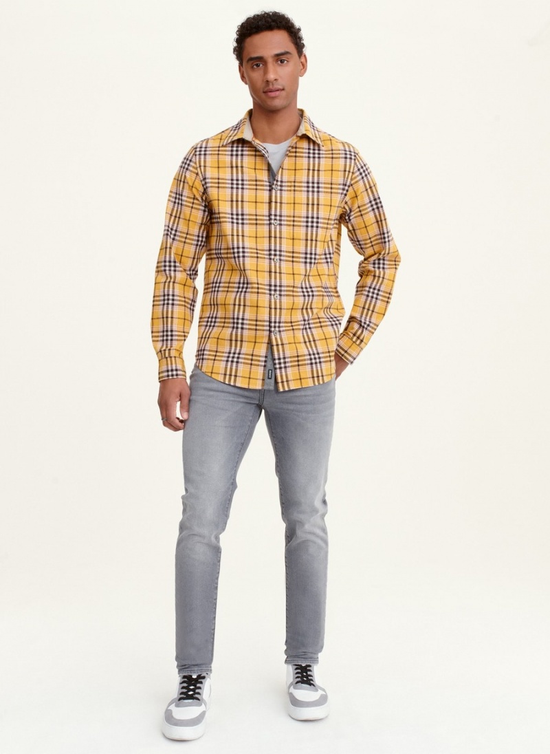 Men's Dkny Long Sleeve Canton Plaid Shirts Yellow | U1018861