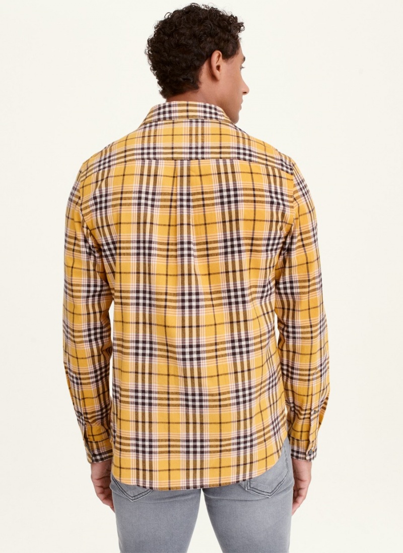 Men's Dkny Long Sleeve Canton Plaid Shirts Yellow | U1018861