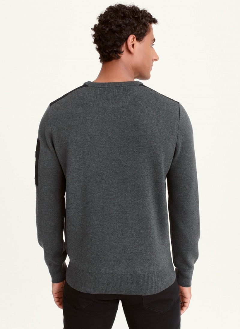 Men's Dkny Long Sleeve Military Pocket Sweaters Black | O7992048