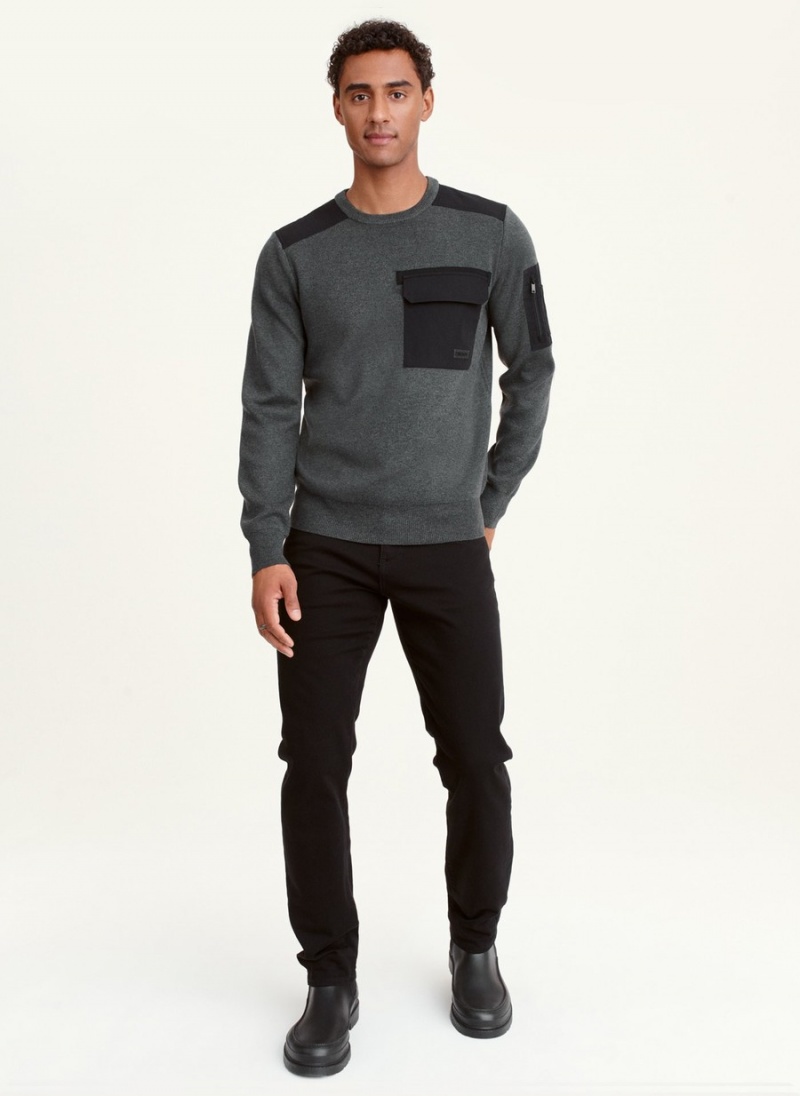Men's Dkny Long Sleeve Military Pocket Sweaters Black | O7992048
