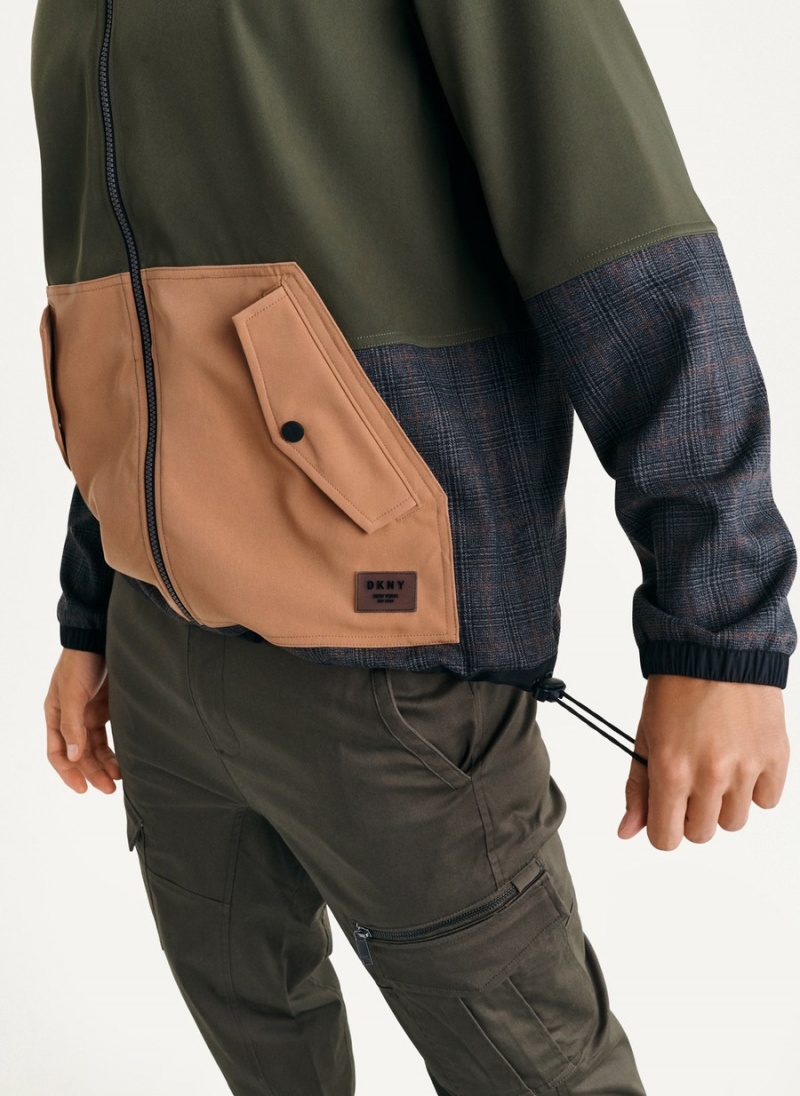 Men's Dkny Long Sleeve Mixed Media Hooded Jackets Olive | S8448912