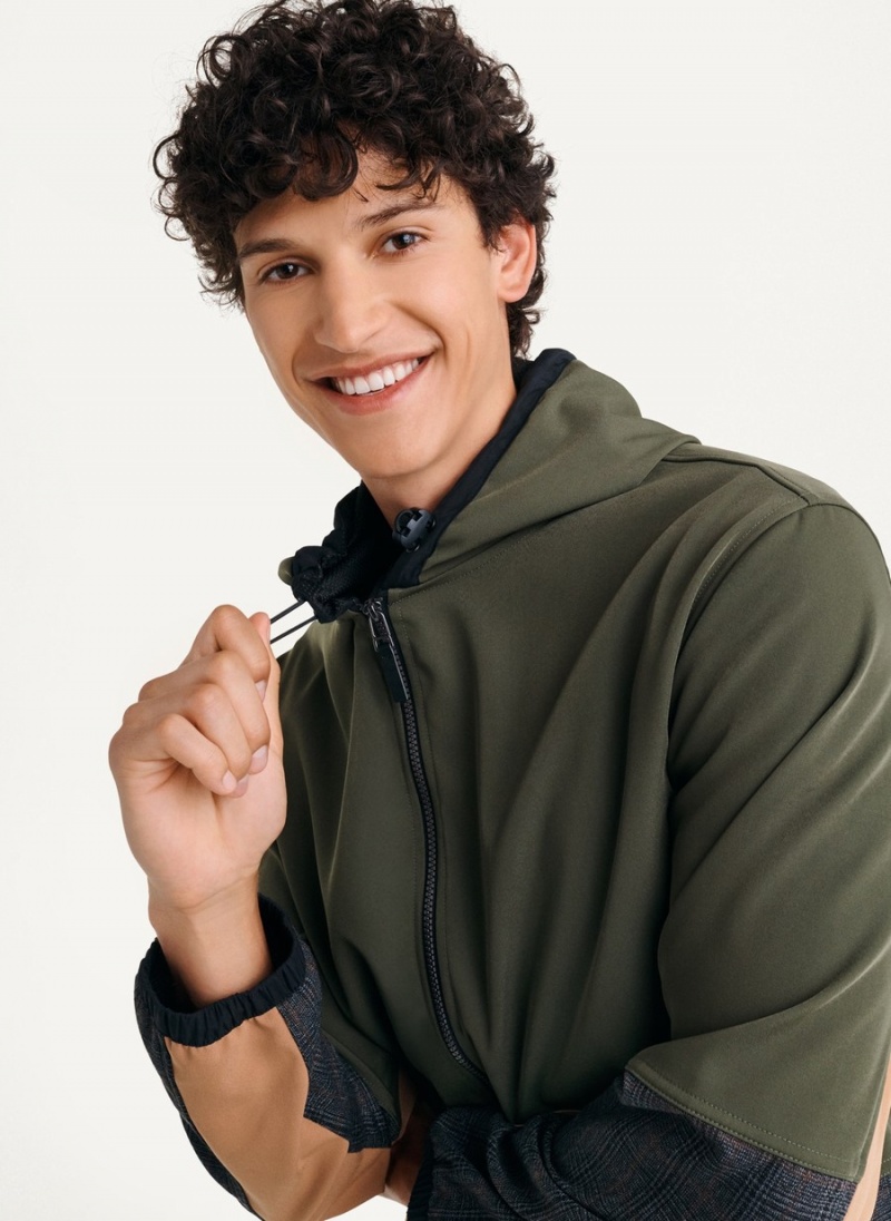 Men's Dkny Long Sleeve Mixed Media Hooded Jackets Olive | S8448912