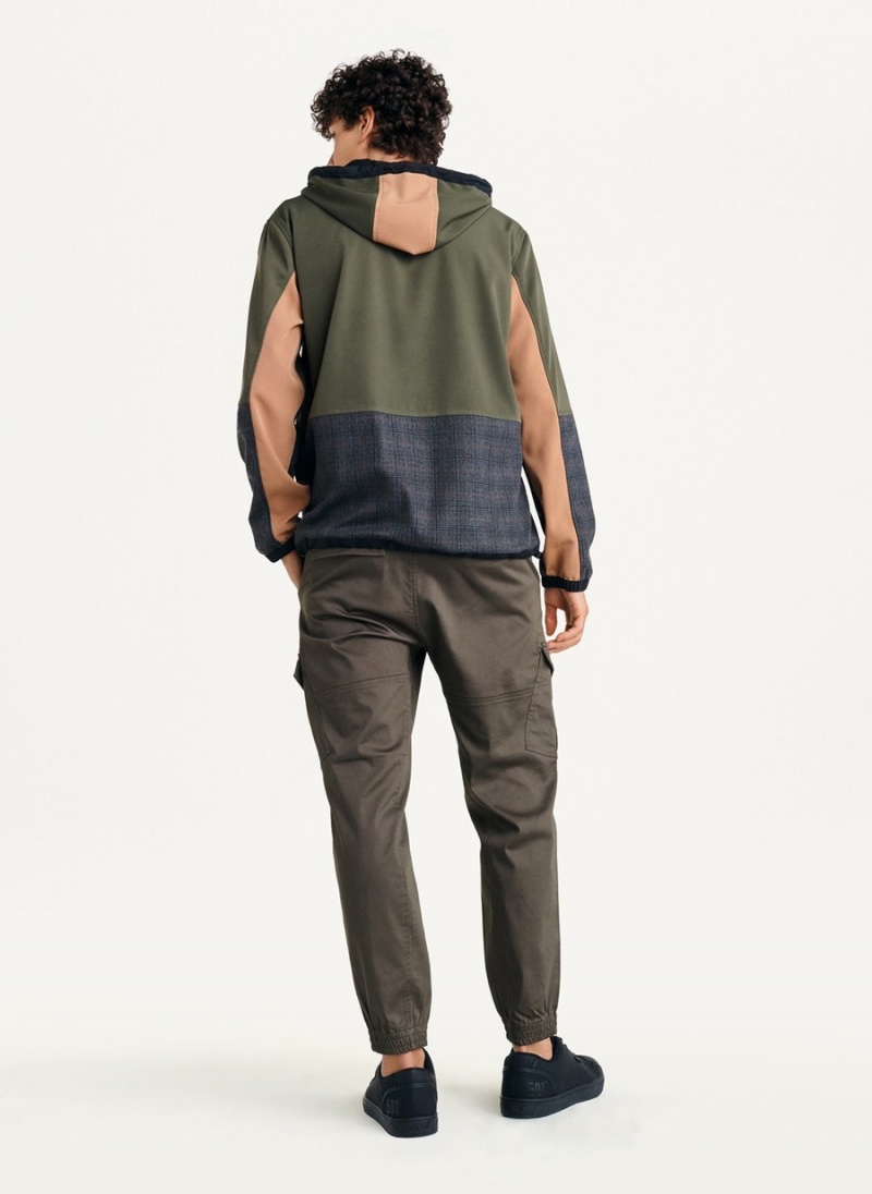 Men's Dkny Long Sleeve Mixed Media Hooded Jackets Olive | S8448912