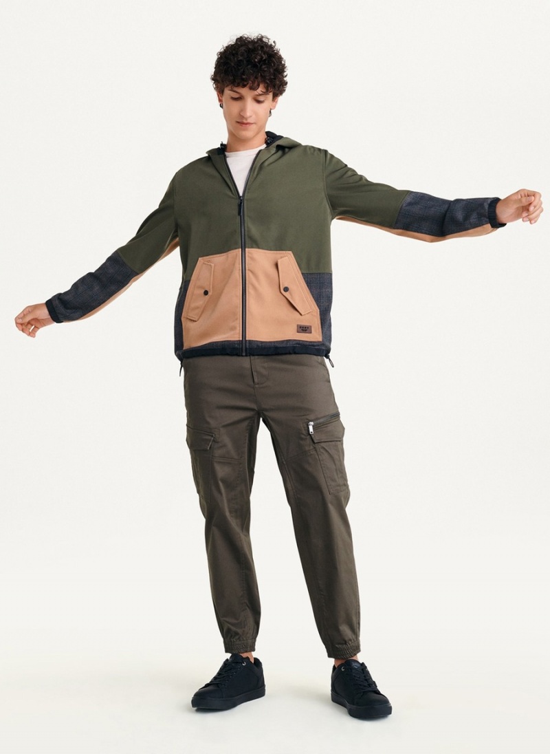 Men's Dkny Long Sleeve Mixed Media Hooded Jackets Olive | S8448912