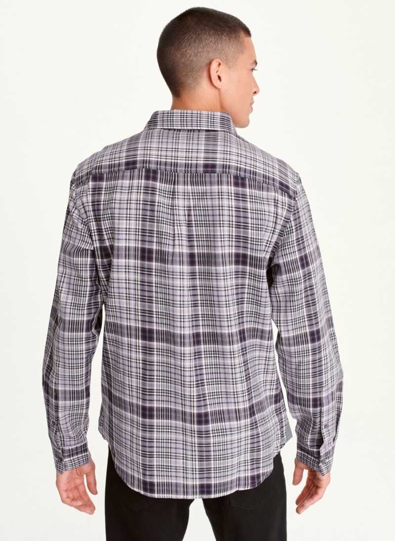 Men's Dkny Long Sleeve Newburg Plaid Shirts Lavender | R2535073