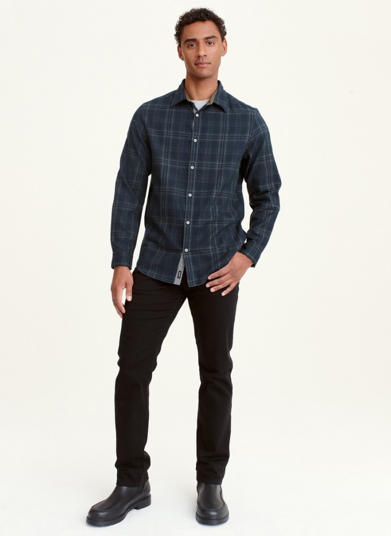 Men's Dkny Long Sleeve Norwich Plaid Shirts Black | T6748777