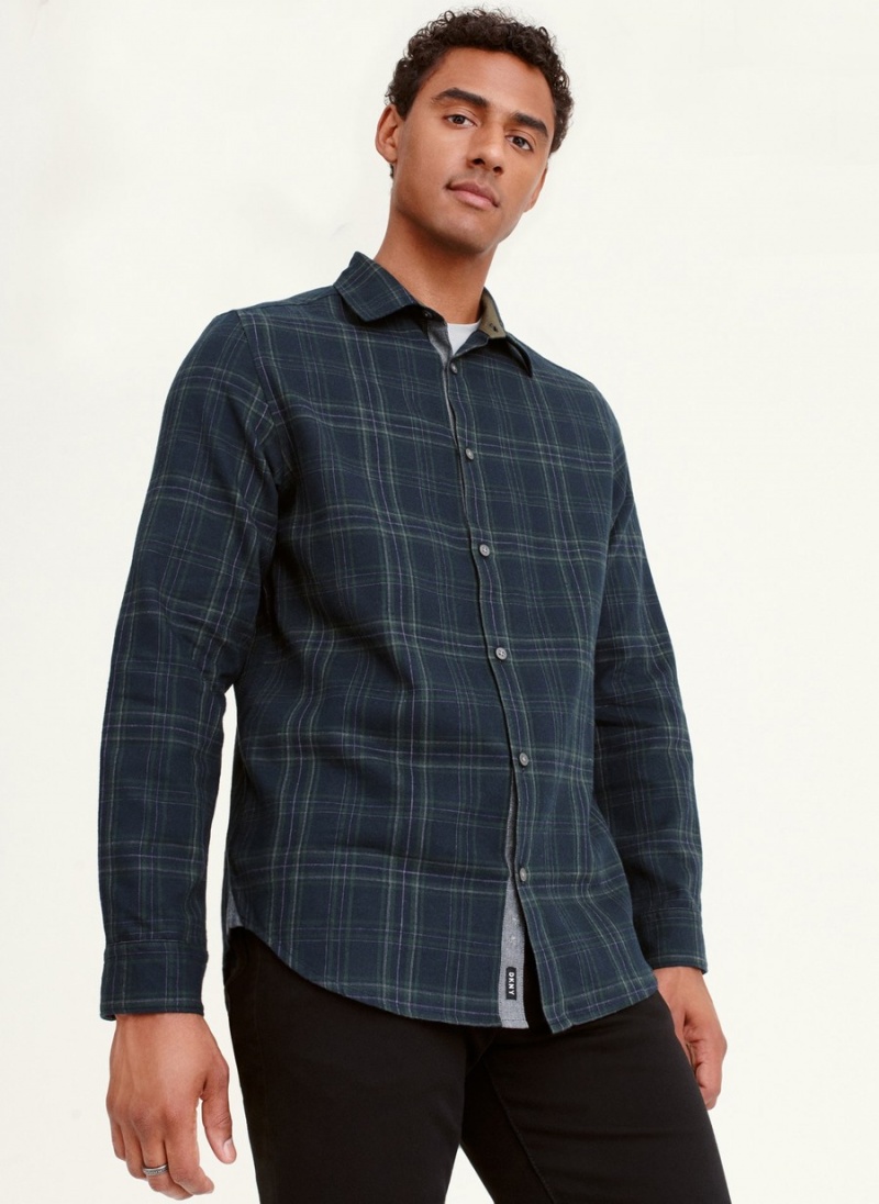Men\'s Dkny Long Sleeve Norwich Plaid Shirts Black | T6748777