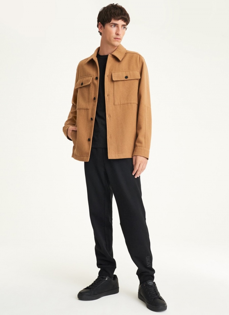 Men's Dkny Long Sleeve Oversized Shirt Jackets Brown | D3287655