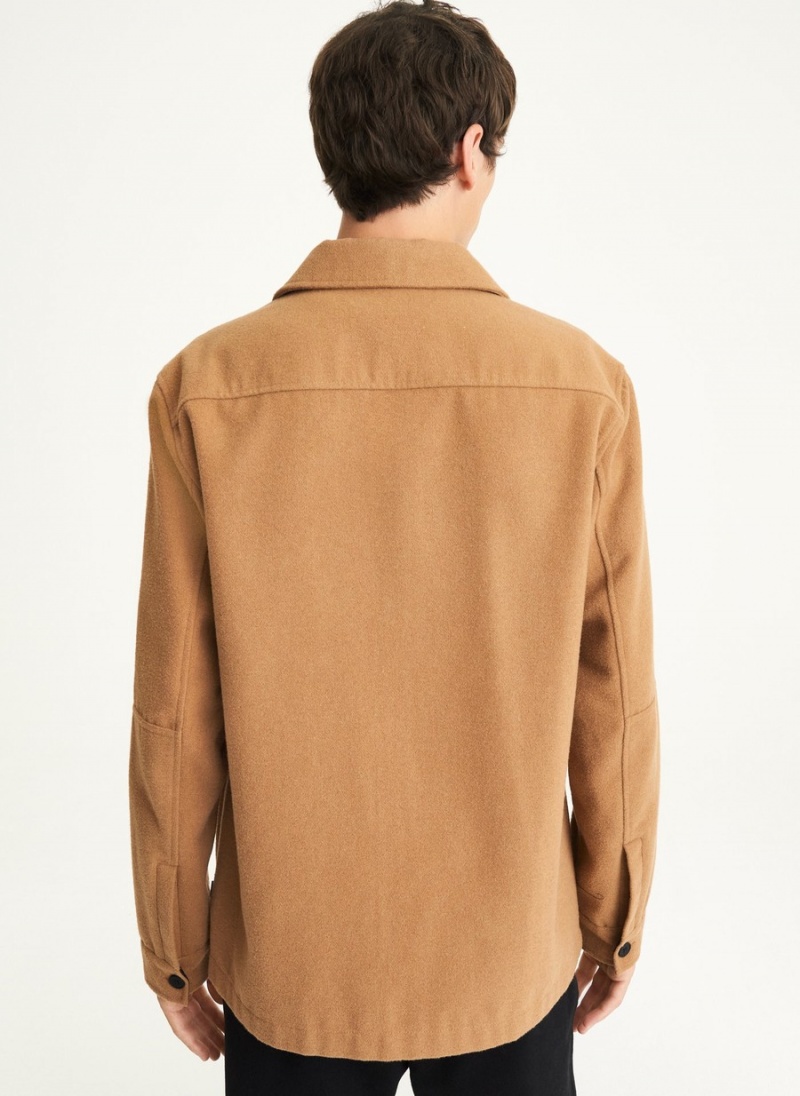 Men's Dkny Long Sleeve Oversized Shirt Jackets Brown | D3287655