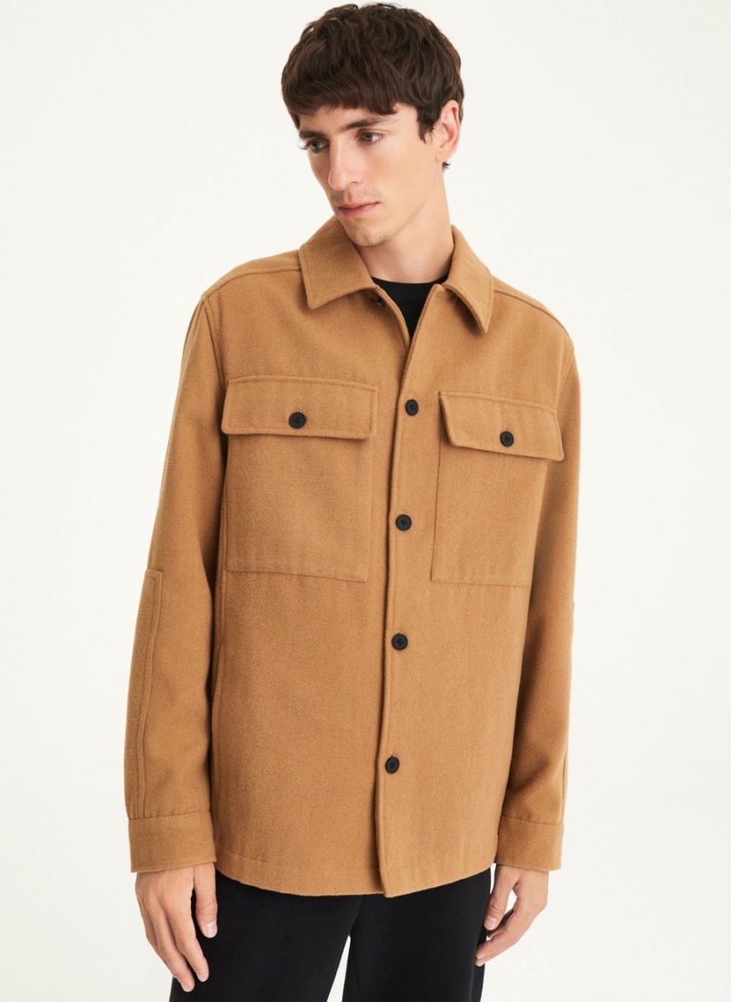 Men\'s Dkny Long Sleeve Oversized Shirt Jackets Brown | D3287655