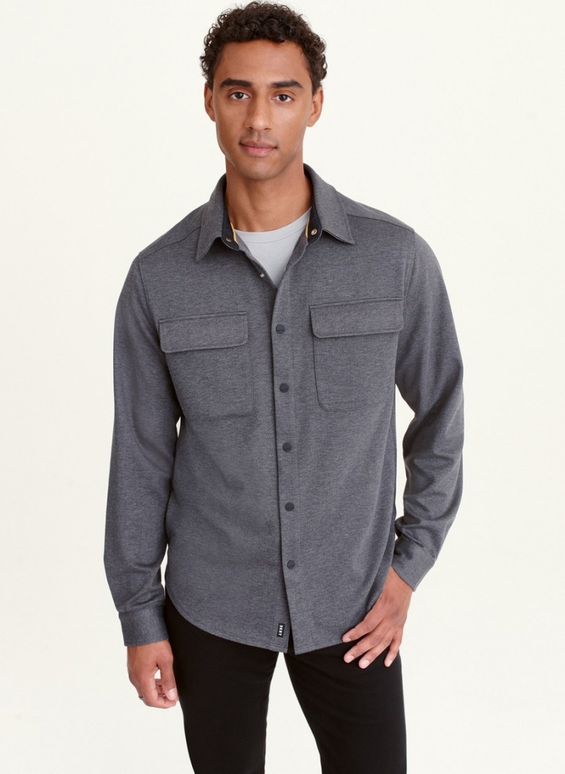 Men\'s Dkny Long Sleeve Smart Knit Shirts Grey | R9552111