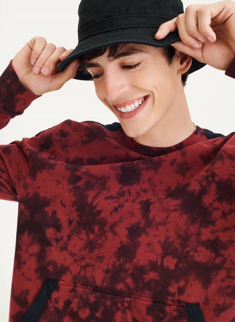 Men's Dkny Long Sleeve Tie Dye With Nylon Trim Sweatshirts Red | T6920388