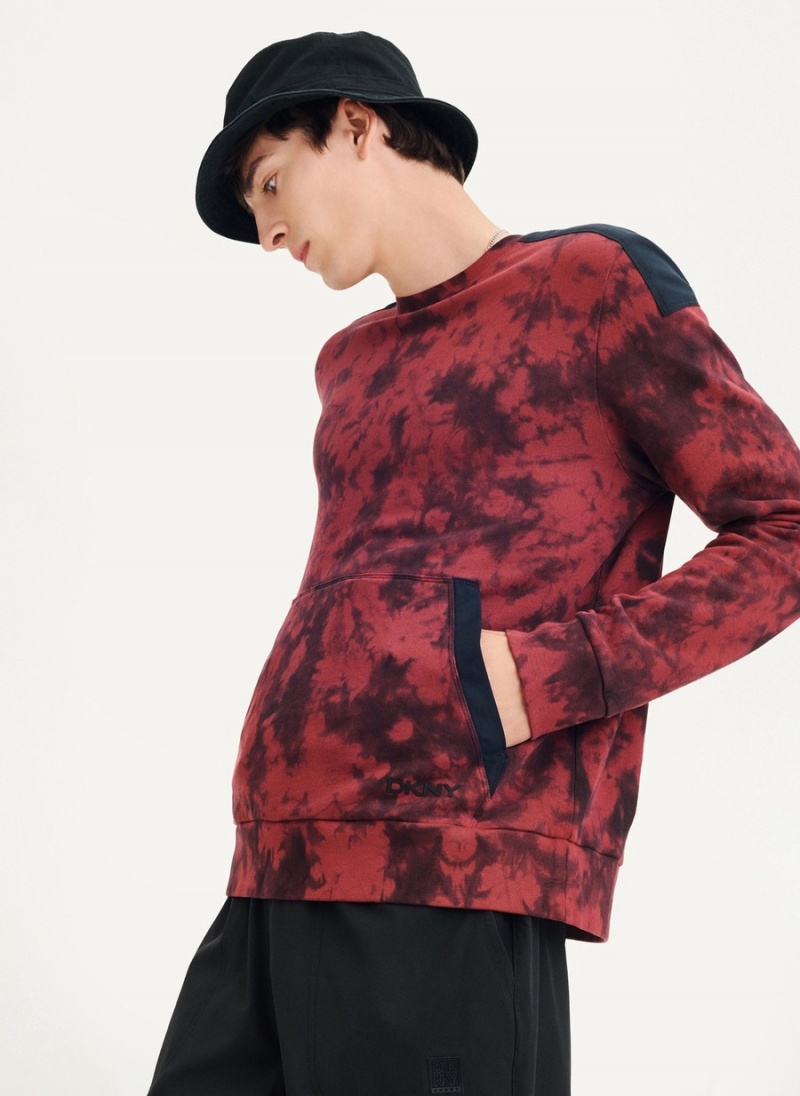 Men's Dkny Long Sleeve Tie Dye With Nylon Trim Sweatshirts Red | T6920388
