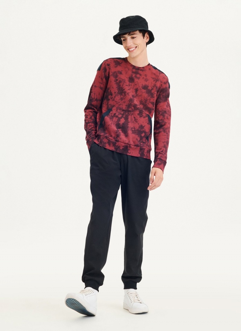 Men's Dkny Long Sleeve Tie Dye With Nylon Trim Sweatshirts Red | T6920388