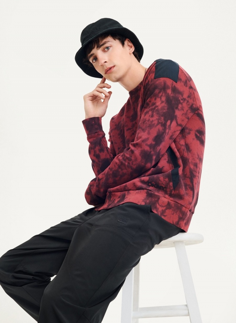 Men's Dkny Long Sleeve Tie Dye With Nylon Trim Sweatshirts Red | T6920388
