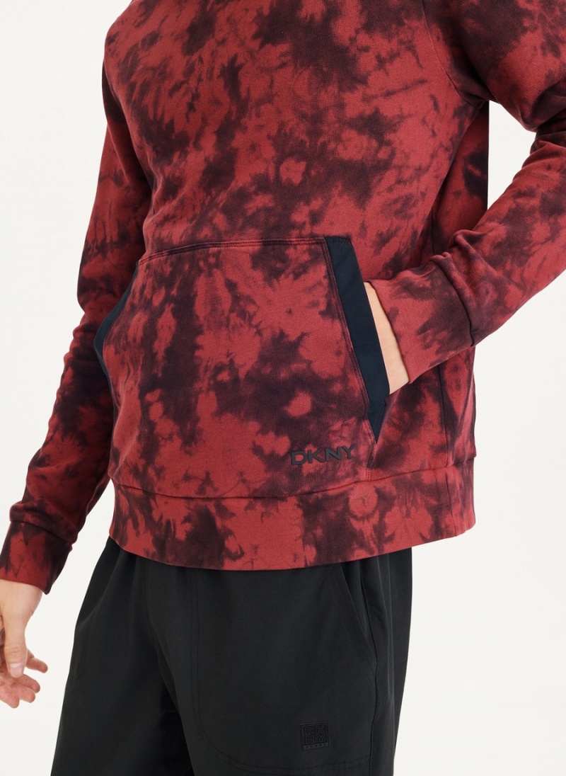 Men's Dkny Long Sleeve Tie Dye With Nylon Trim Sweatshirts Red | T6920388