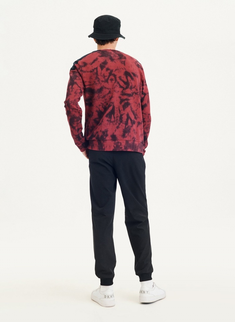 Men's Dkny Long Sleeve Tie Dye With Nylon Trim Sweatshirts Red | T6920388