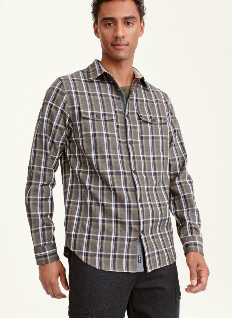 Men\'s Dkny Long Sleeve Woodsman Plaid Shirts Grey | O3715015