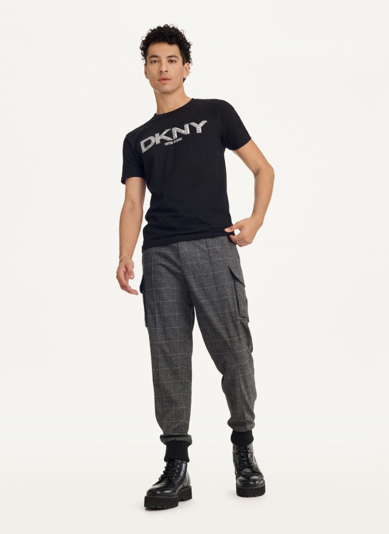 Men's Dkny Metallic Puff Logo T Shirts Black | G7069029
