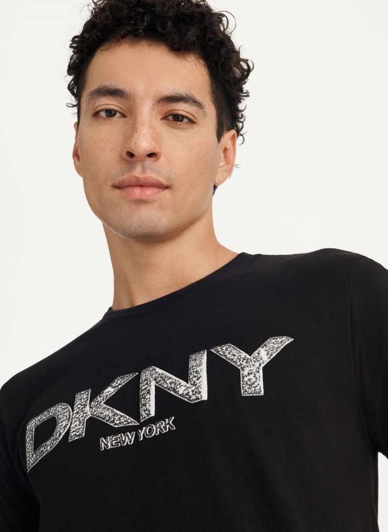 Men's Dkny Metallic Puff Logo T Shirts Black | G7069029