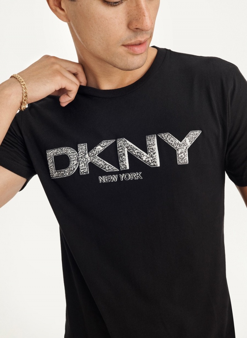 Men's Dkny Metallic Puff Logo T Shirts Black | G7069029