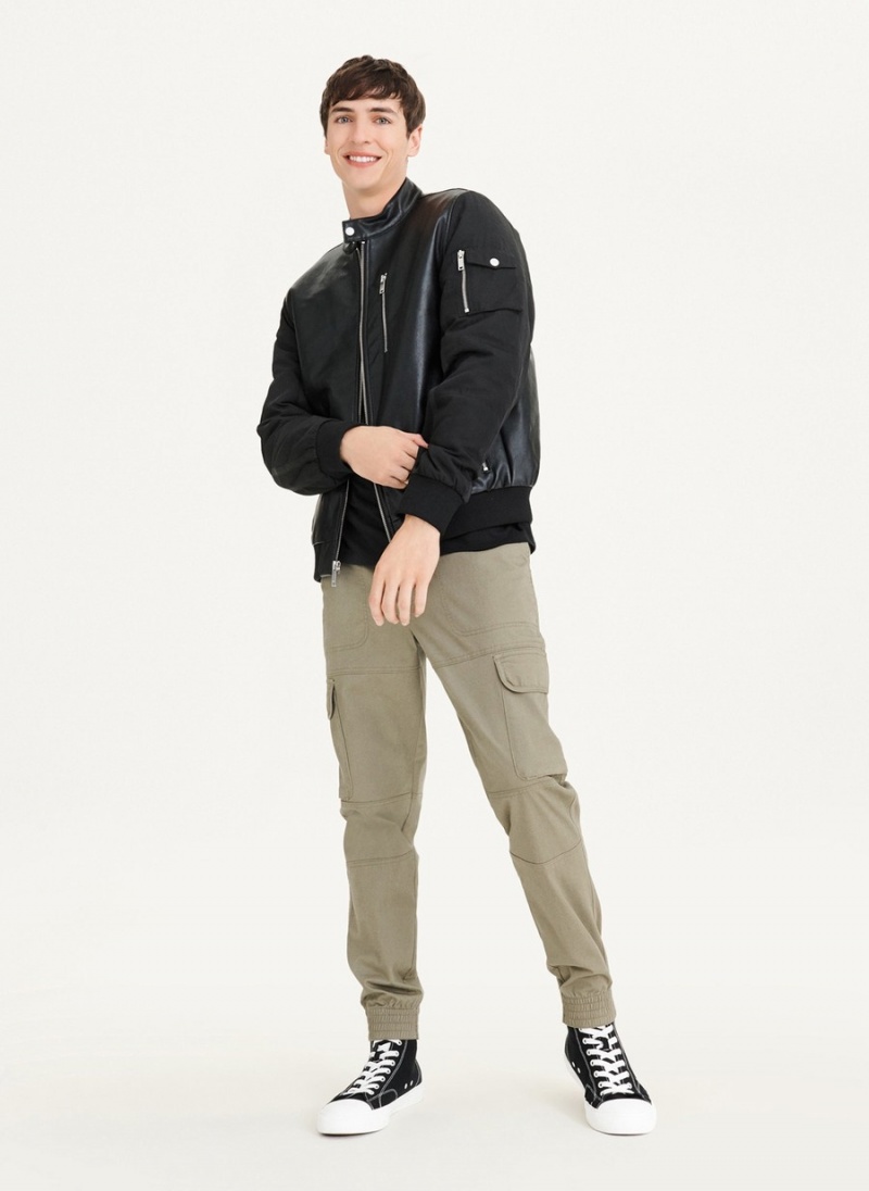 Men's Dkny Mixed Media Faux Leather Bomber Jackets Black | S6040249