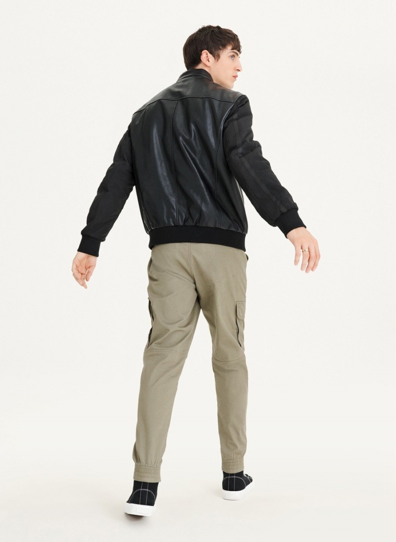 Men's Dkny Mixed Media Faux Leather Bomber Jackets Black | S6040249