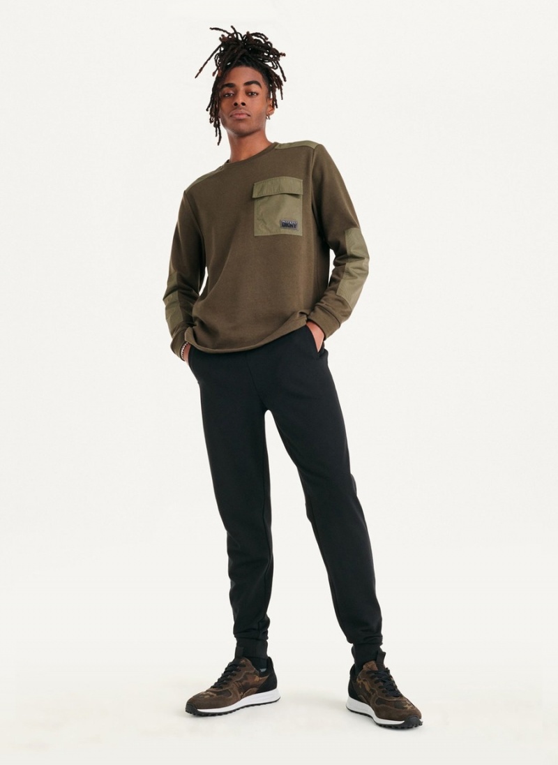 Men's Dkny Mixed Media Military Sweatshirts Olive | I8844515