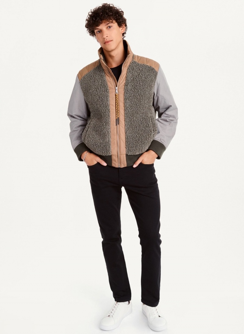 Men's Dkny Mixed Media Sherpa Bomber Jackets Grey | Y9924941
