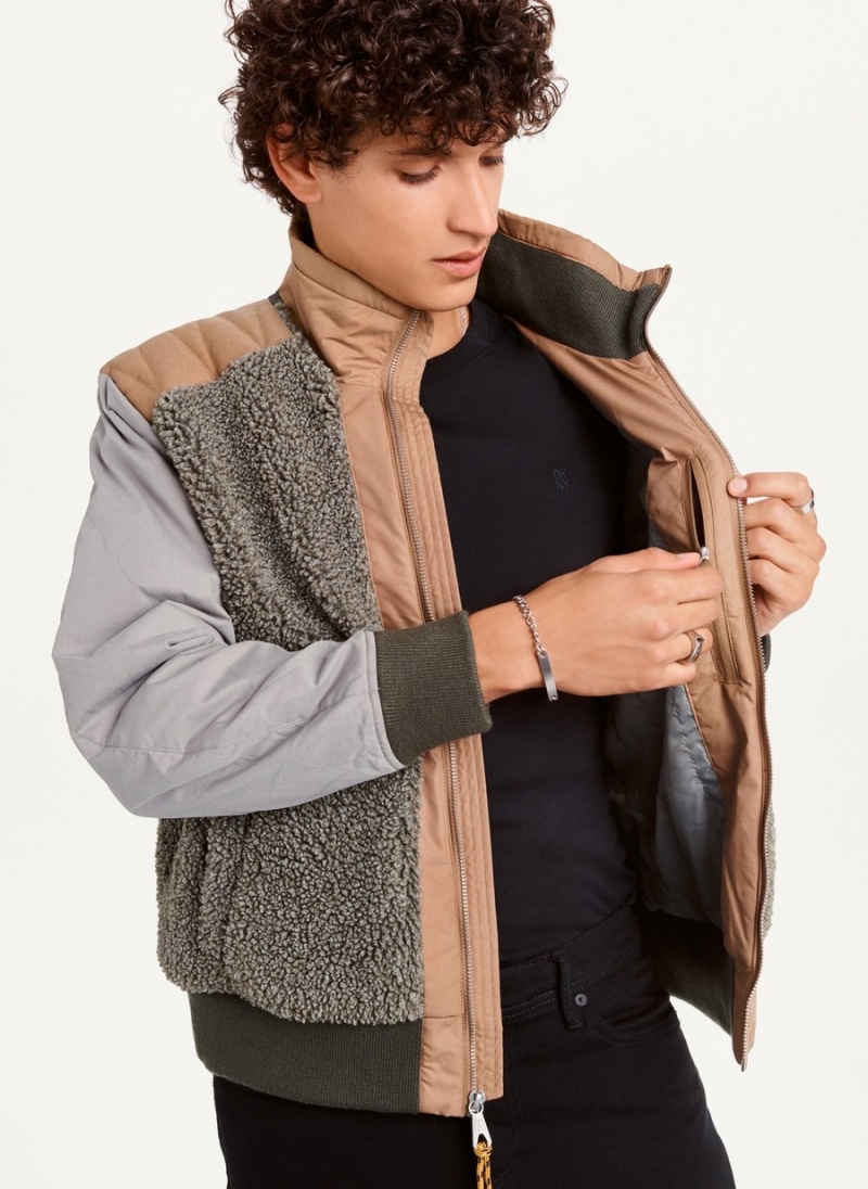 Men's Dkny Mixed Media Sherpa Bomber Jackets Grey | Y9924941