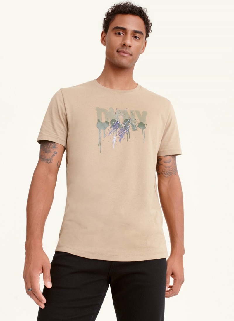Men\'s Dkny Multi Paint Splatter T Shirts Beige | H3843429