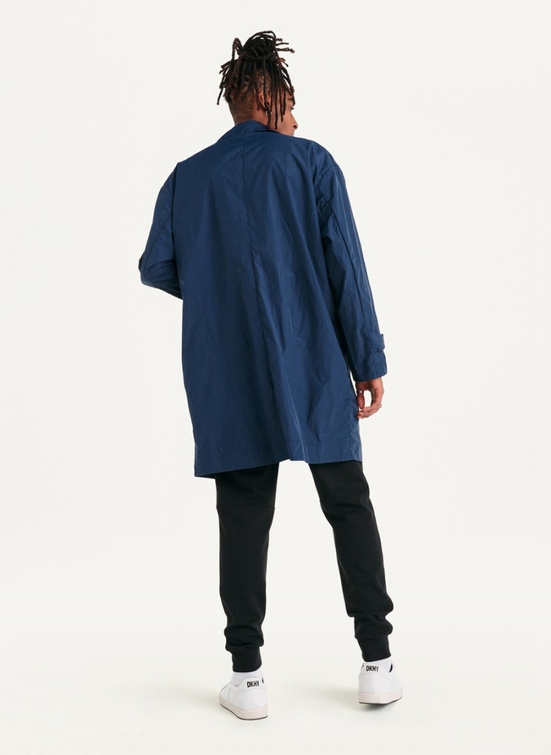 Men's Dkny Nylon Collared Trench Coat Navy | H5369637