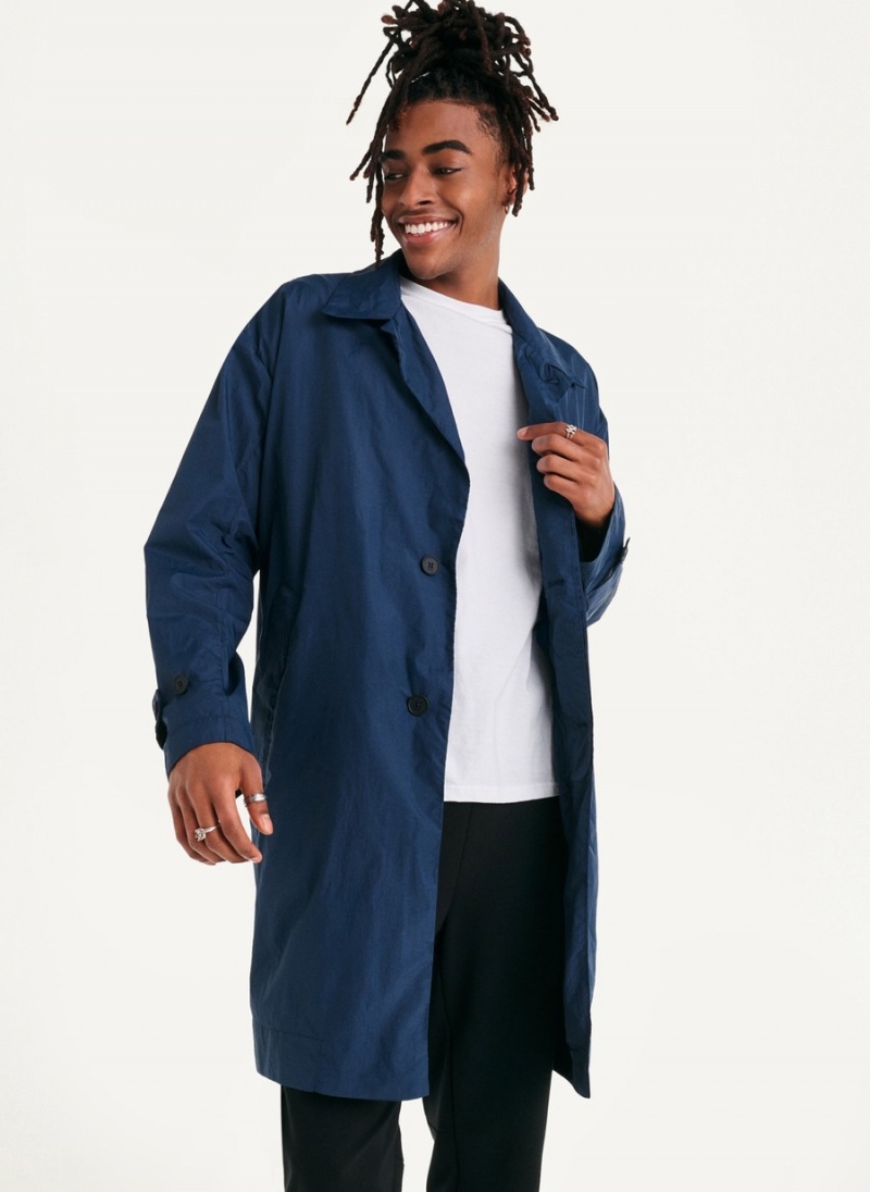 Men's Dkny Nylon Collared Trench Coat Navy | H5369637