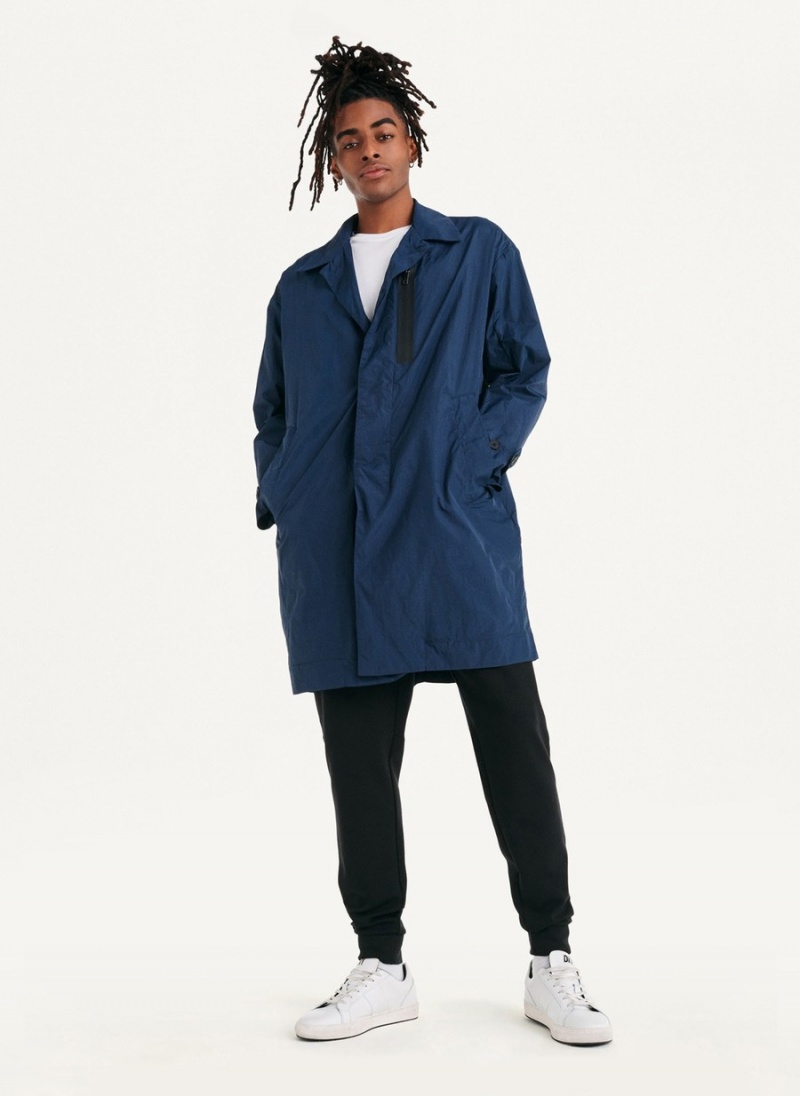 Men's Dkny Nylon Collared Trench Coat Navy | H5369637