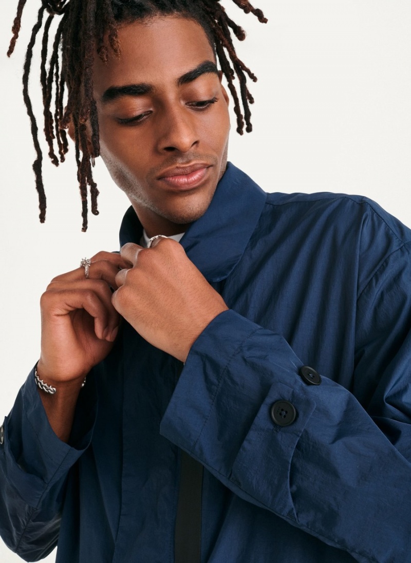 Men's Dkny Nylon Collared Trench Coat Navy | H5369637