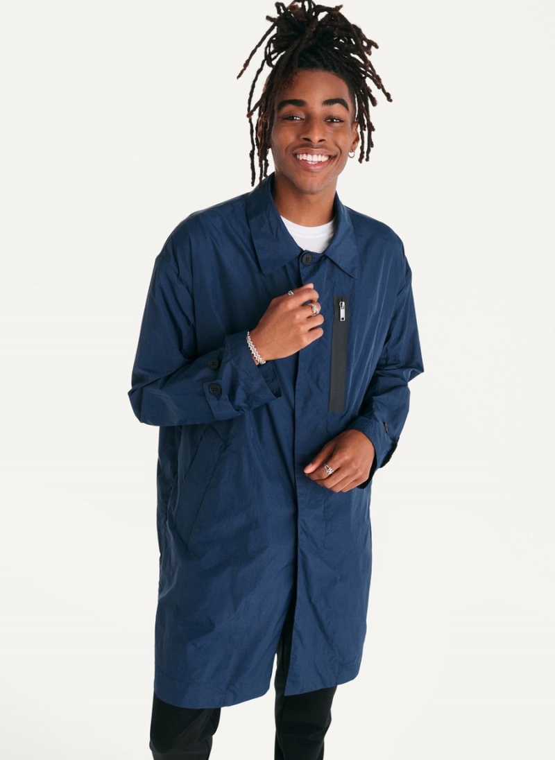 Men\'s Dkny Nylon Collared Trench Coat Navy | H5369637