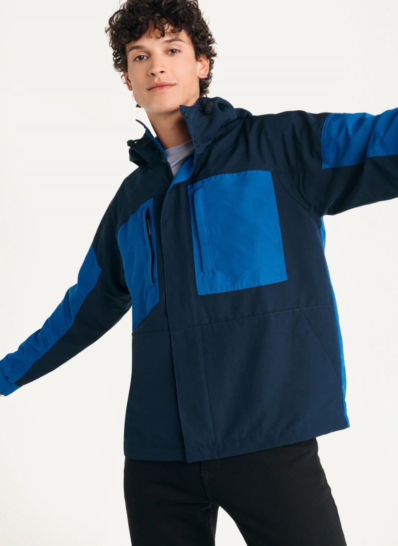 Men's Dkny Nylon Colorblock Four-Pocket Hooded Jackets Navy | Y9499572
