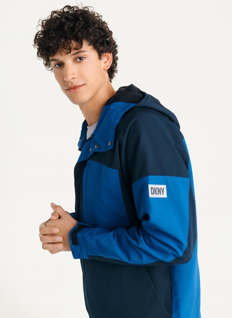 Men's Dkny Nylon Colorblock Four-Pocket Hooded Jackets Navy | Y9499572